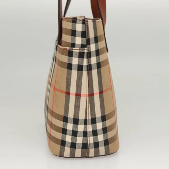 BURBERRY Nova Check Tote Bag Canvas Beige Gold Auth - Picture 9 of 15
